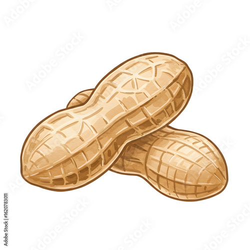 Detailed Hand Drawn Illustration of a Peanut in a Shell