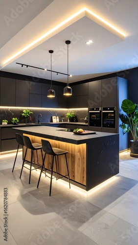 Modern dark kitchen island
