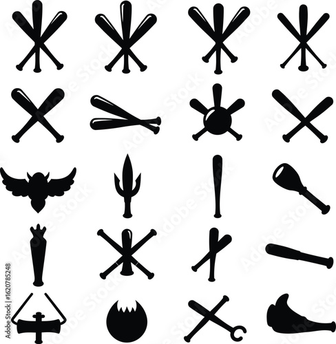 Vector Illustration of Police Batons and Riot Control Sticks. Silhouette Set of Law Enforcement Equipment for Security, Self-Defense, and Crowd Management, Isolated on White Background.