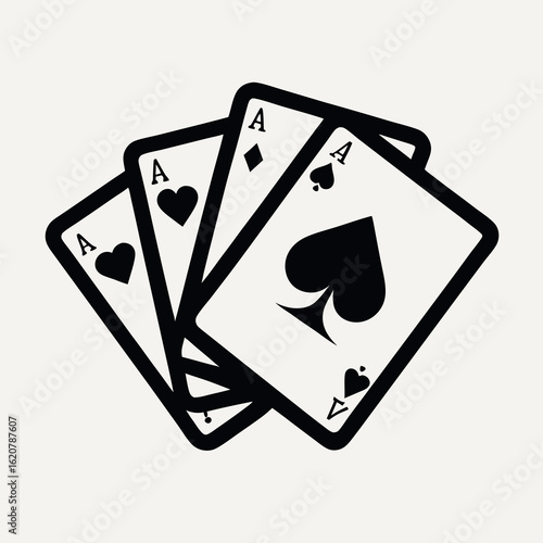 Four aces playing cards in black and white