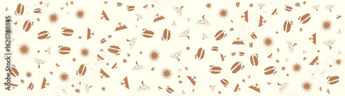 Seamless Scattered Macaron Dessert Pattern. Food and Bakery Themed Background with Abstract Dots for Packaging or Wallpaper.

