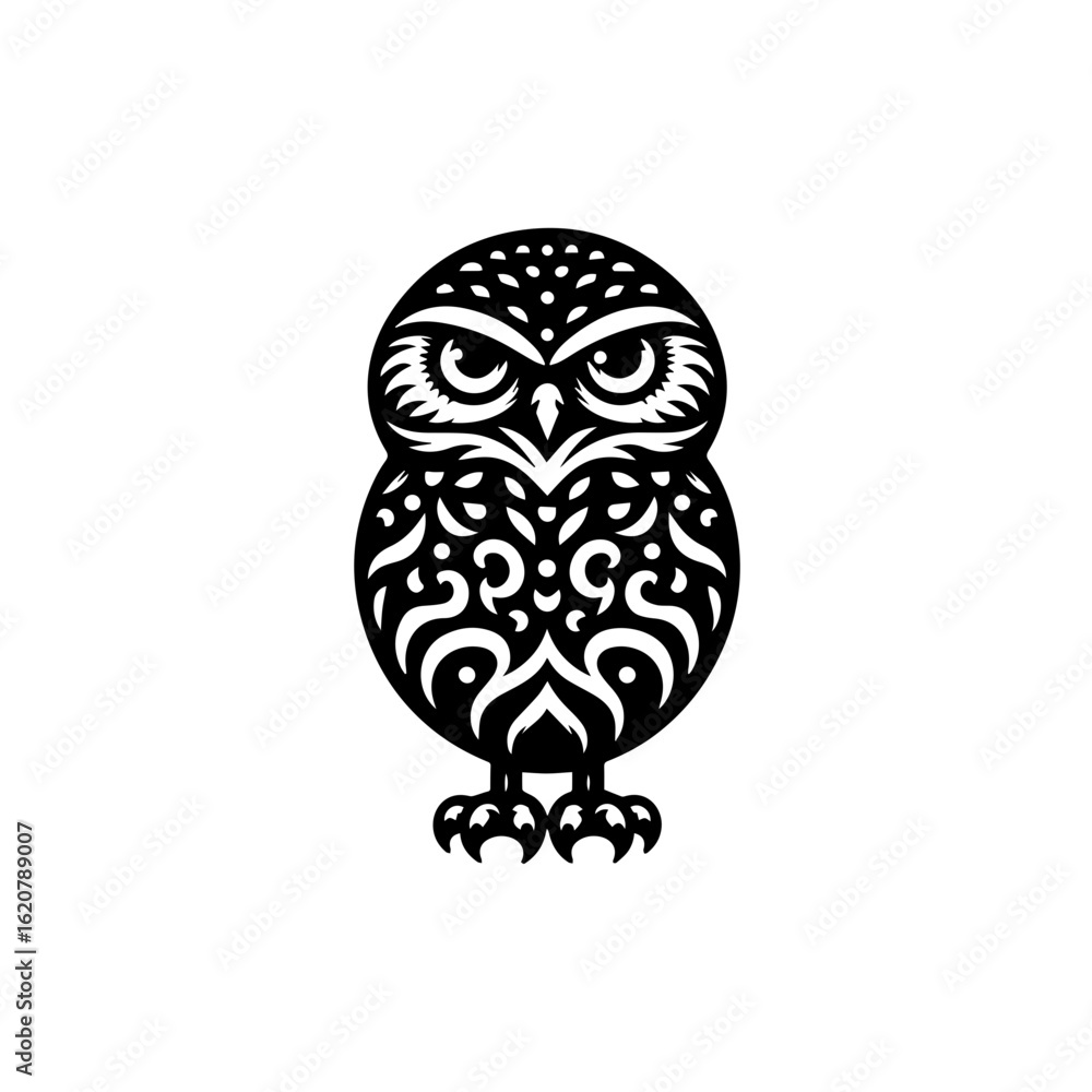Obraz premium Illustration of an owl isolated on white background in black color