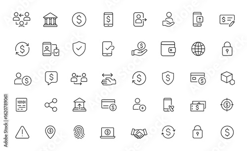 peer-to-peer banking and digital finance icon set. Editable stroke vector illustration of cryptocurrency, payment, transaction, security, mobile app, business and more.