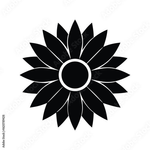 Geometric Sunflower Silhouette Icon – Minimalist Floral Vector Design