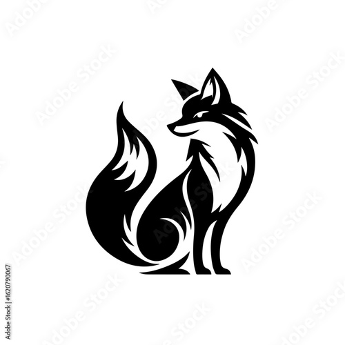 Elegant fox silhouette isolated on white background, a symbol of cunning