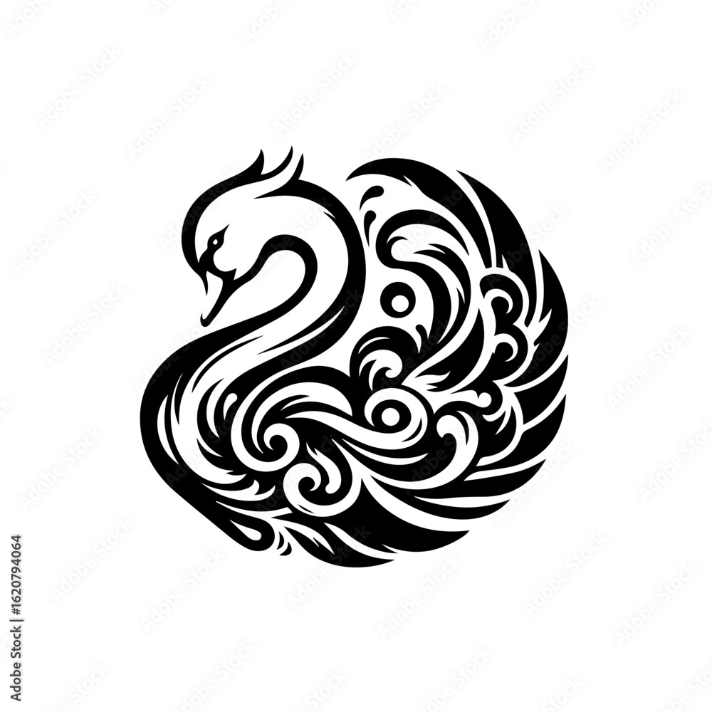 Fototapeta premium Elegant swan with decorative patterns isolated on white background