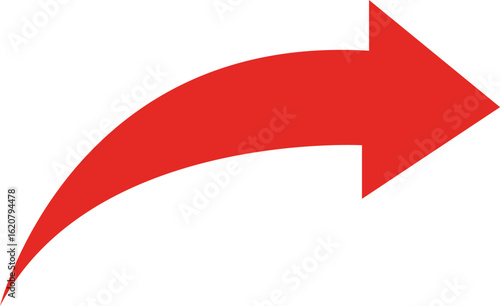 Red Curved Arrow Pointing to the Right Isolated on White vector illustration