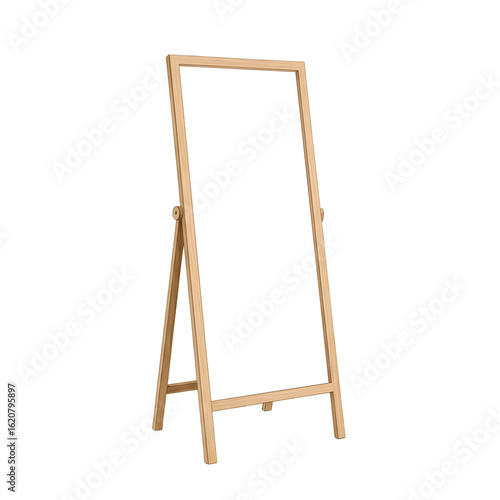 Watercolor Illustration of a Modern Wooden Full-Length Mirror