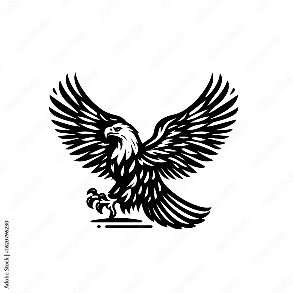 Fototapeta premium Eagle with outstretched wings isolated on white background, a symbol of freedom