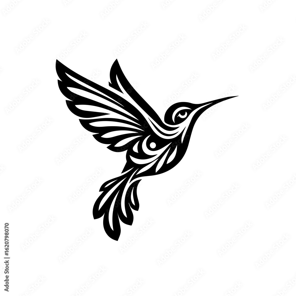 Obraz premium Hummingbird in flight isolated on white background, a beautiful bird illustration