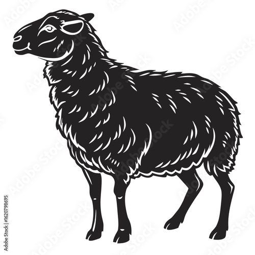 Isolated Black Silhouette of Sheep on White Background