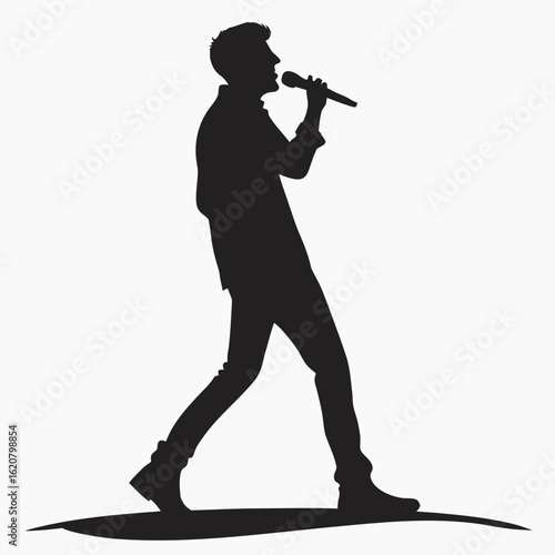 Isolated Black Silhouette of Male Singer on White Background