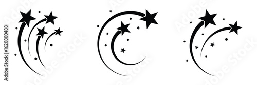 Set of Shooting Star icon collection. Star, Rising star, falling star symbol.