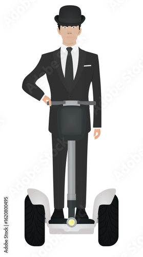 Man drive hoverboard. vector illustration
