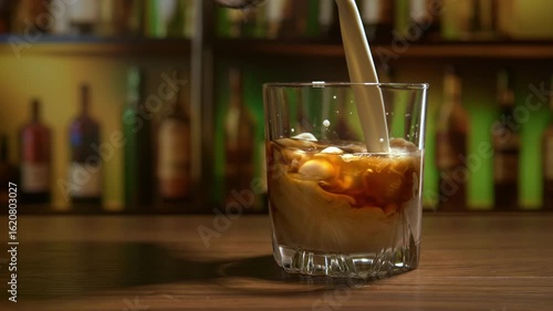 white russian cocktail preparation in slow motion