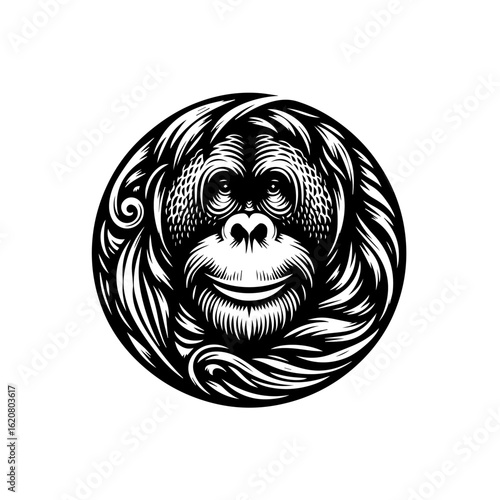 Illustration of an orangutan head isolated on white background