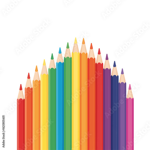 A vibrant row of colored pencils displays a spectrum of hues, perfect for creative projects and artistic expression.