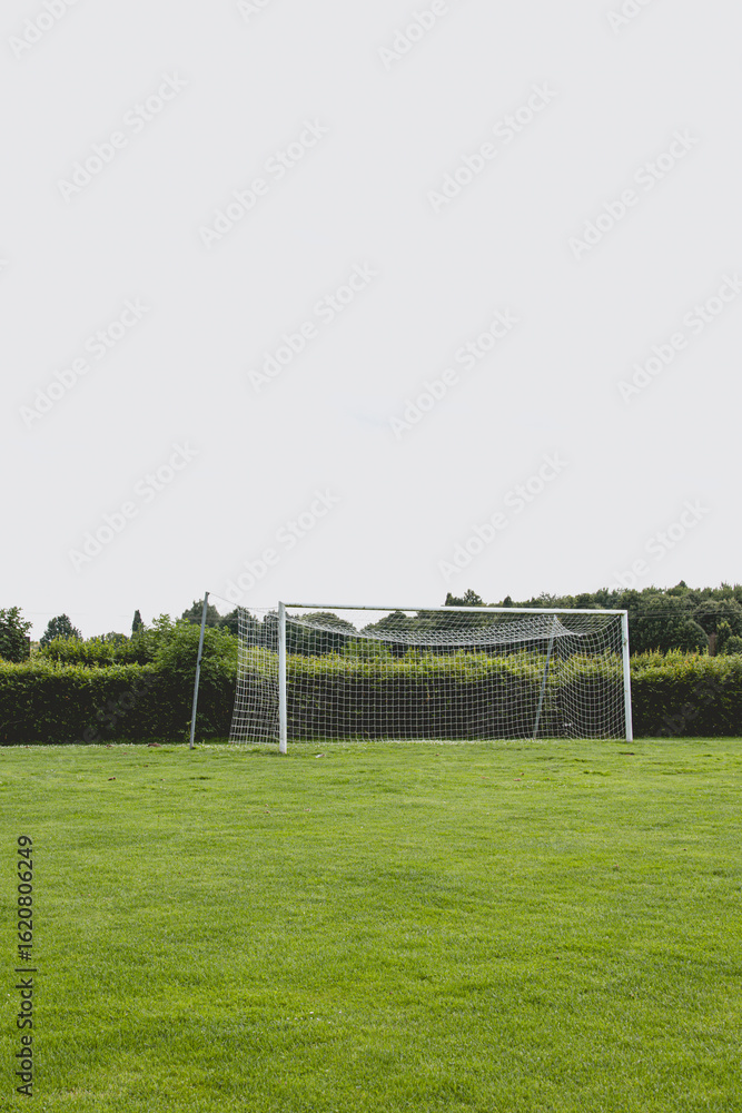 Fototapeta premium Empty soccer goal on green field