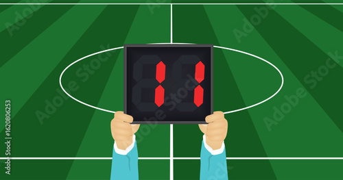 Referee hold panel with stoppage time. vector	