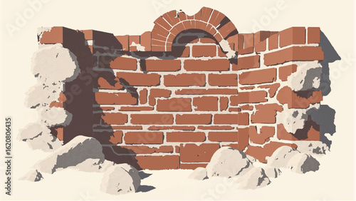 Damaged Brick Wall. Brick Wall Texture and Background. Vector Illustration of a Brick Wall.	