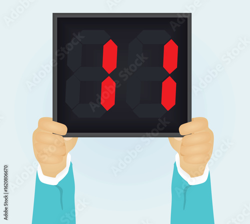Referee hold panel with stoppage time. vector	