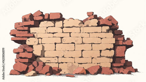 Damaged Brick Wall. Brick Wall Texture and Background. Vector Illustration of a Brick Wall.	