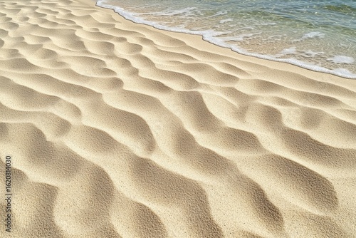 Golden Sand Dunes at Shoreline, Beach, Wave