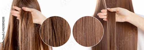 Obraz na plátne Before and after salon keratin treatment haircare banner