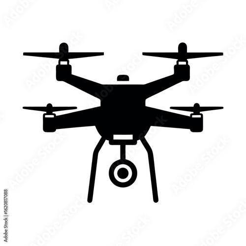Black silhouette of a quadcopter drone with camera 1
