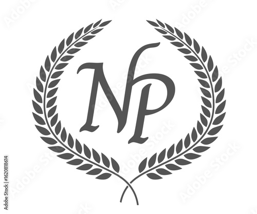 Initial letter N and P, NP monogram logo design with laurel wreath. Luxury calligraphy font.