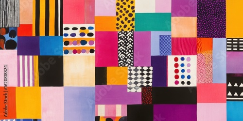 Abstract geometric colorful pattern with vibrant blocks rectangles modern artistic design decorative visual texture. Creative graphic composition for trendy decor or background.