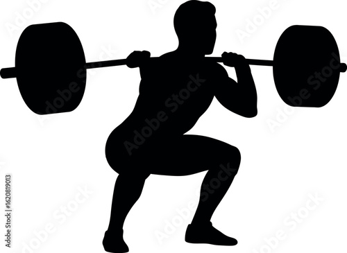 Silhouette of man performing barbell squat