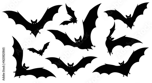 Silhouette Halloween Bats Flying Spooky Night Sky Creatures