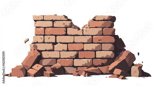 Damaged Brick Wall. Brick Wall Texture and Background. Vector Illustration of a Brick Wall.	
