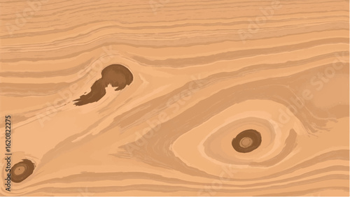 Wooden surface with natural knots and grain pattern. Wood texture. Wooden background. Vector illustration.