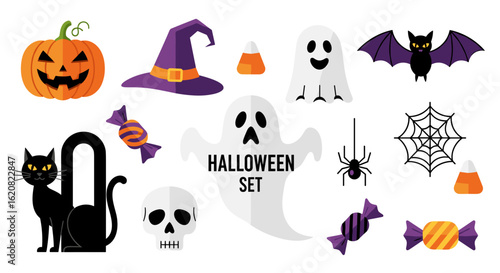 Spooky Halloween Icons and Decorations for Festive Celebrations