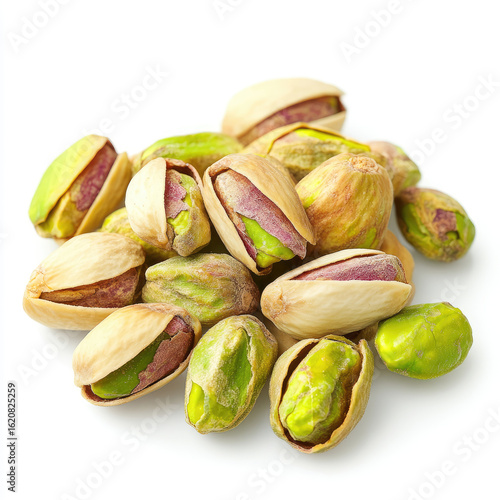 Pistachio nuts on the white background
