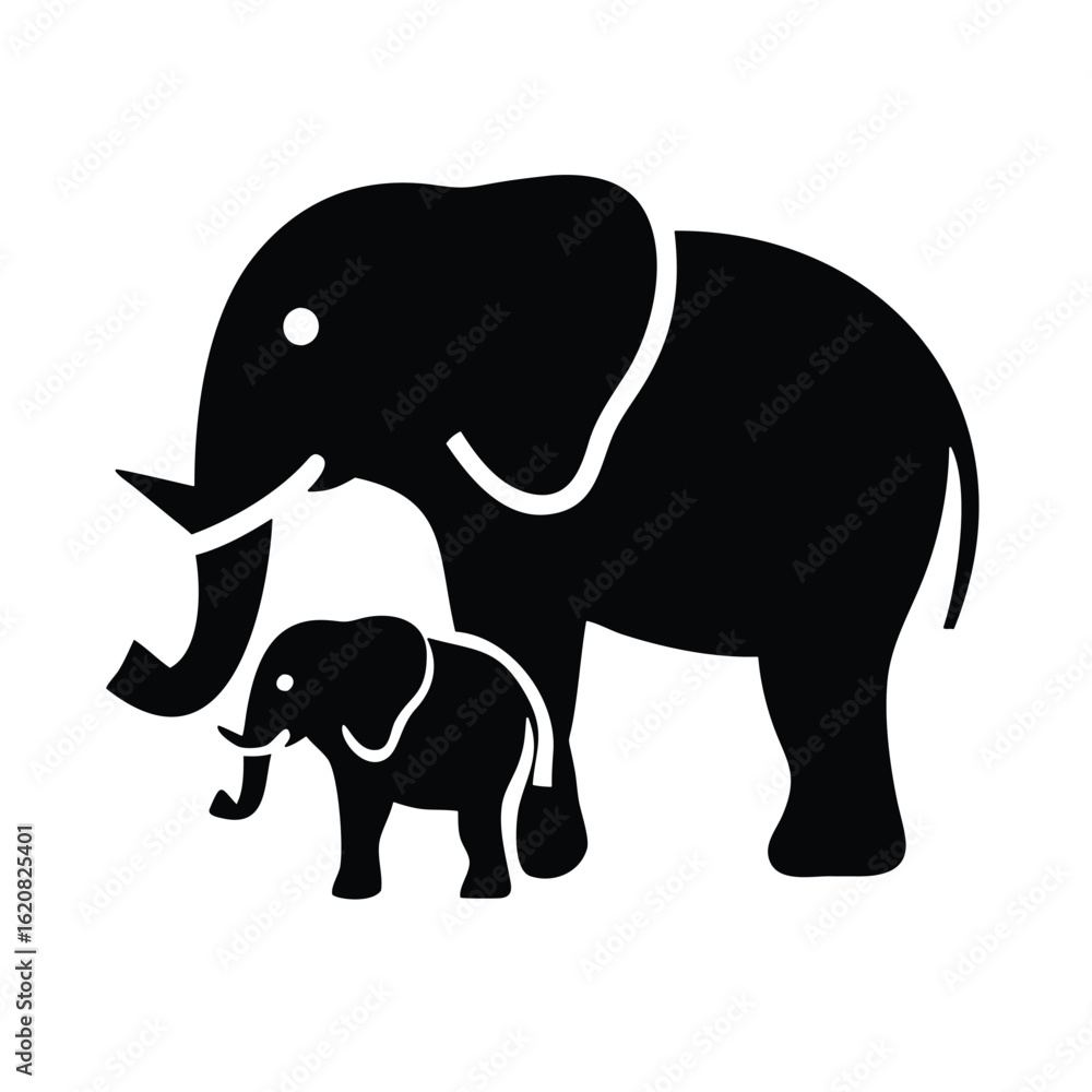 Fototapeta premium elephant with cub logo vector art design.