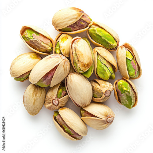 Pistachio nuts on the white background