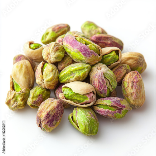 Pistachio nuts on the white background