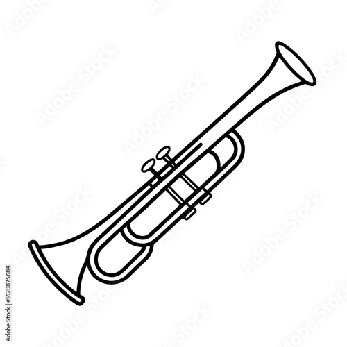 Realistic trumpet line art musical instrument for jazz lovers Vector illustration