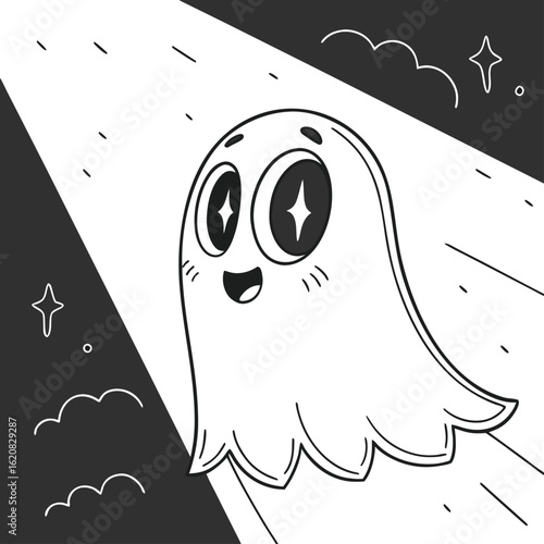 Funny cartoon monsters, an octopus, and a ghost come alive in this vibrant illustration, with cute, happy faces and quirky designs for a fun, watery adventure