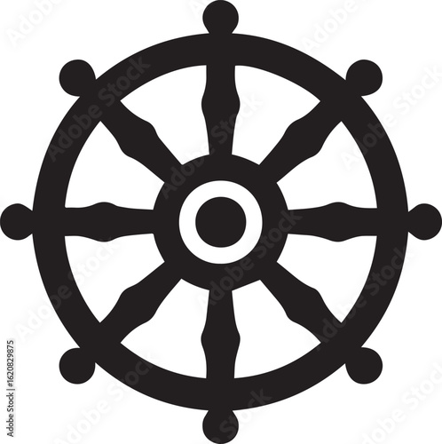 Dharma Wheel Symbol of Buddhism Eight Spokes Representing the Noble Eightfold Path to Enlightenment and Spiritual Guidance