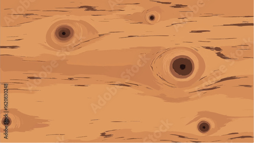 Wooden surface with natural knots and grain pattern. Wood texture. Wooden background. Vector illustration.