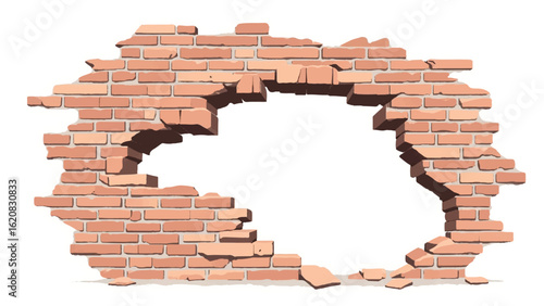 Aged Brick Wall with Texture and Weathered Details. Damaged Brick Wall. Vector Illustration.