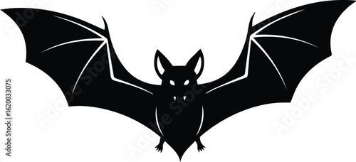  black silhouette of a flying bat with spread wings, isolated on white background vector illustration