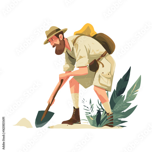 An illustration of an adventurer, diligently working with a shovel.