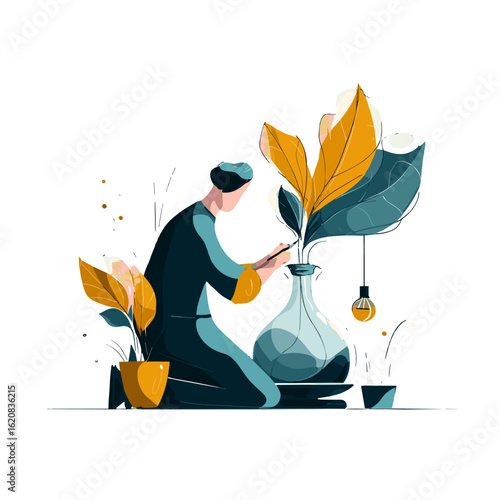 A person focused on gardening indoor and planting plant.