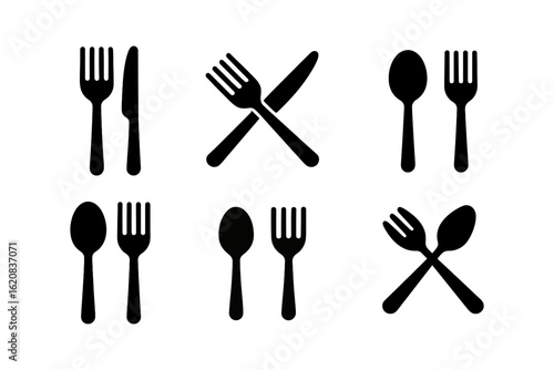 Collection of silhouette cutlery icons for dining and restaurants