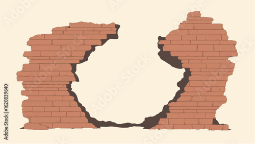 Aged Brick Wall with Texture and Weathered Details. Damaged Brick Wall. Vector Illustration.